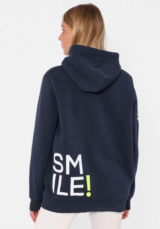 Zwillingsherz Hoodie Alissa Lange mouw capuchon neon-details trekkoord print aan de voorkant kangoeroezak - Foto 4