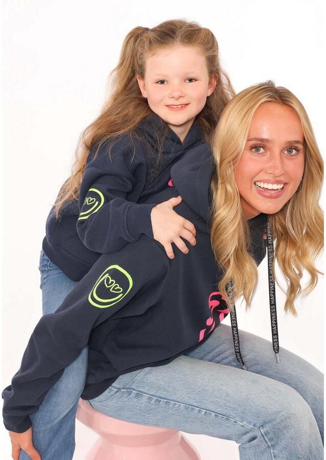 Zwillingsherz Hoodie Alissa Lange mouw capuchon neon-details trekkoord print aan de voorkant kangoeroezak - Foto 2