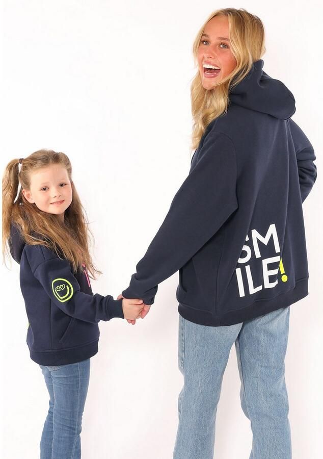 Zwillingsherz Hoodie Alissa Lange mouw capuchon neon-details trekkoord print aan de voorkant kangoeroezak - Foto 3