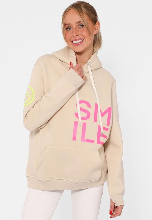 Zwillingsherz Hoodie Alissa Lange mouw capuchon neon-details trekkoord print aan de voorkant kangoeroezak - Foto 10