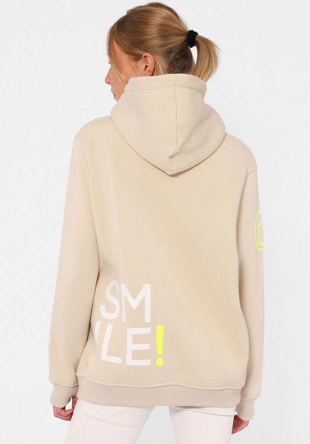 Zwillingsherz Hoodie Alissa Lange mouw capuchon neon-details trekkoord print aan de voorkant kangoeroezak - Foto 6