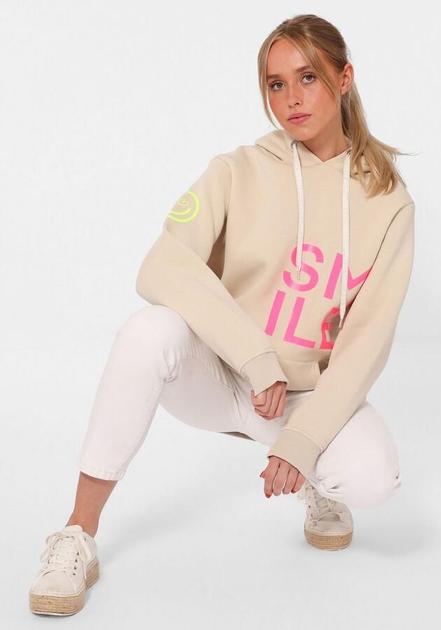 Zwillingsherz Hoodie Alissa Lange mouw capuchon neon-details trekkoord print aan de voorkant kangoeroezak - Foto 7