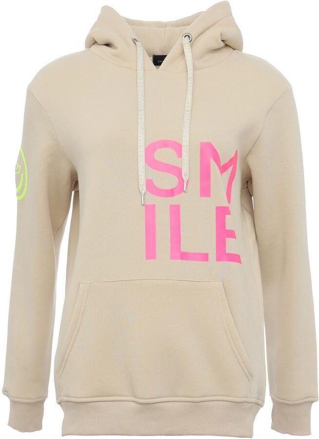 Zwillingsherz Hoodie Alissa Lange mouw capuchon neon-details trekkoord print aan de voorkant kangoeroezak - Foto 2