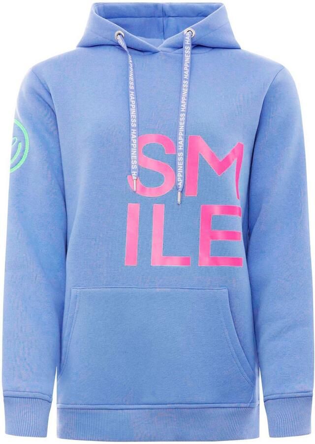 Zwillingsherz Hoodie Alissa Lange mouw capuchon neon-details trekkoord print aan de voorkant kangoeroezak - Foto 3