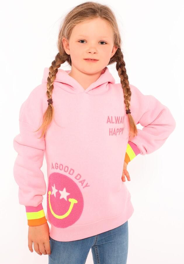 Zwillingsherz Hoodie Always Happy Kids met grote smiley en neonkleurige details - Foto 8