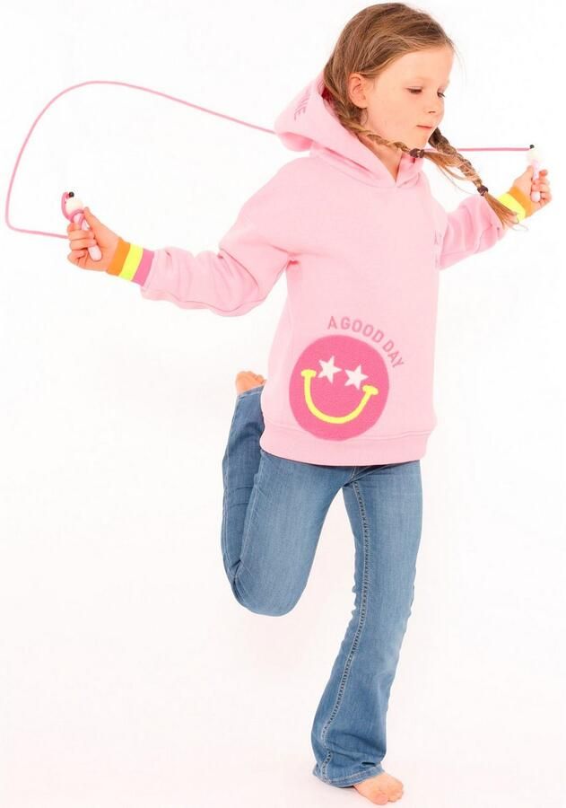 Zwillingsherz Hoodie Always Happy Kids met grote smiley en neonkleurige details - Foto 5
