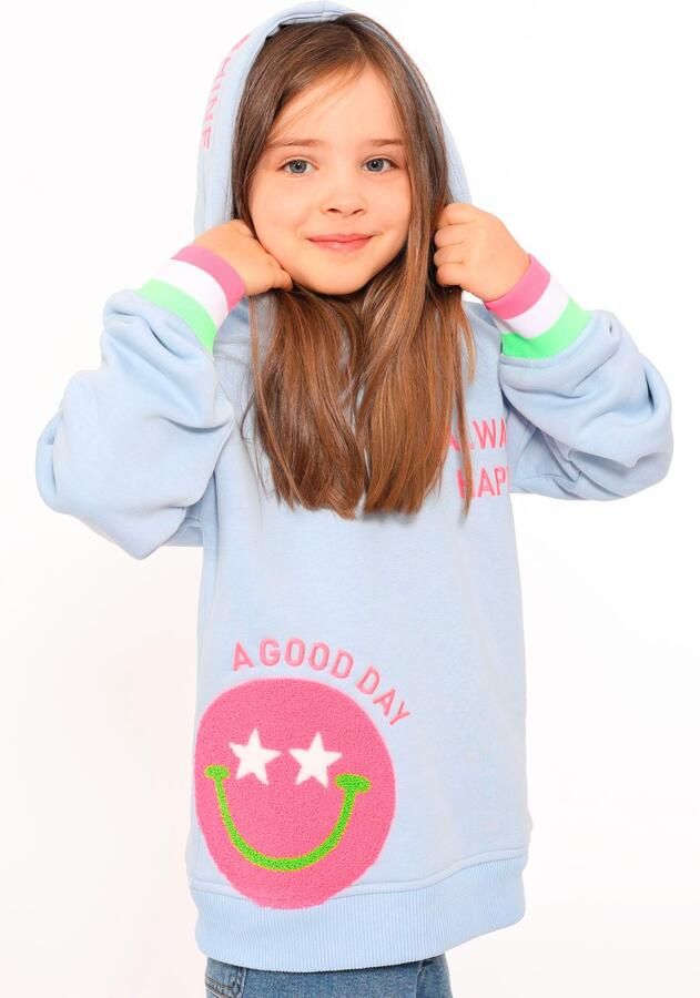 Zwillingsherz Hoodie Always Happy Kids met grote smiley en neonkleurige details - Foto 8