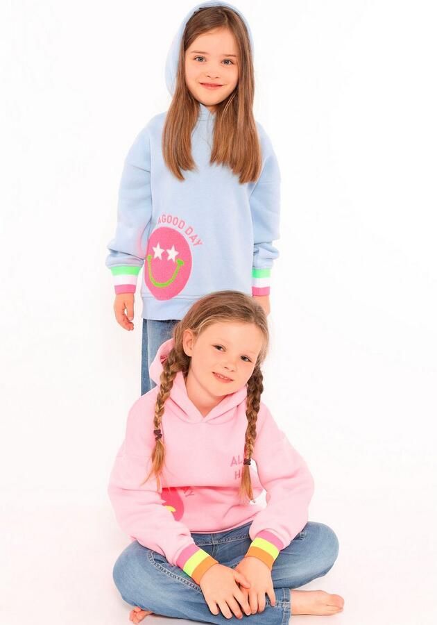 Zwillingsherz Hoodie Always Happy Kids met grote smiley en neonkleurige details - Foto 7