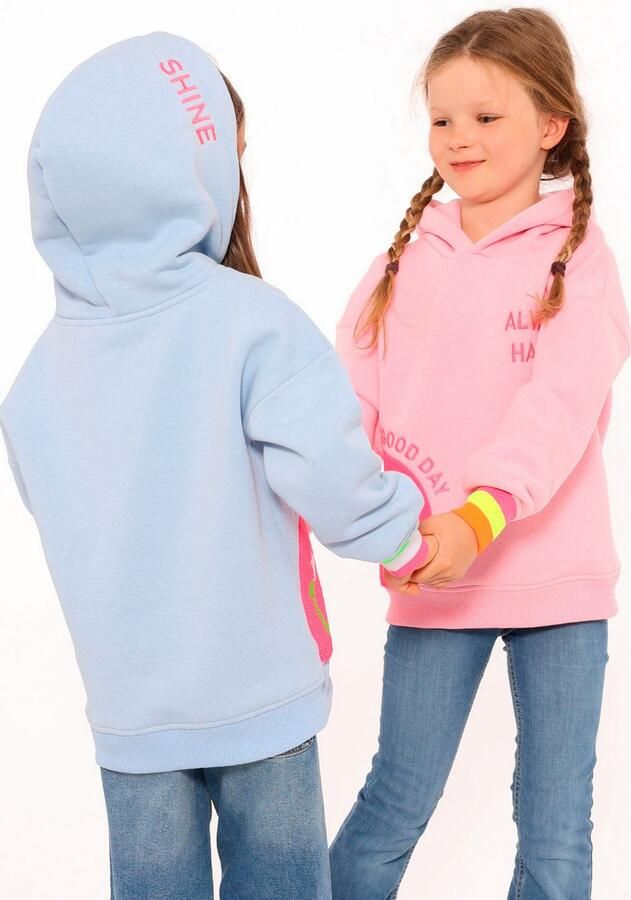 Zwillingsherz Hoodie Always Happy Kids met grote smiley en neonkleurige details - Foto 6