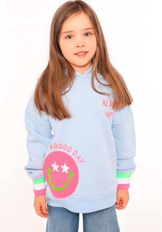 Zwillingsherz Hoodie Always Happy Kids met grote smiley en neonkleurige details - Foto 5