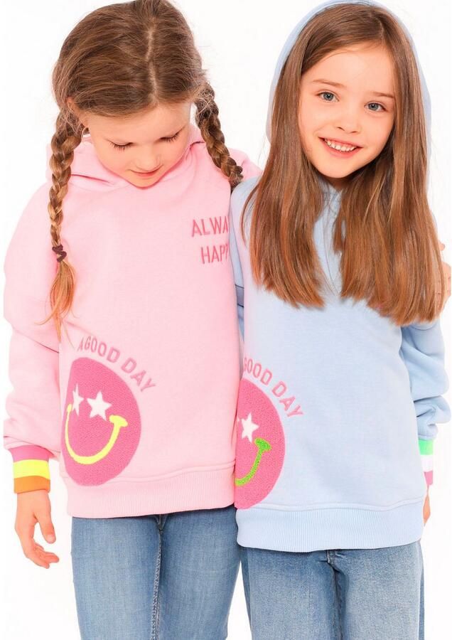 Zwillingsherz Hoodie Always Happy Kids met grote smiley en neonkleurige details - Foto 4