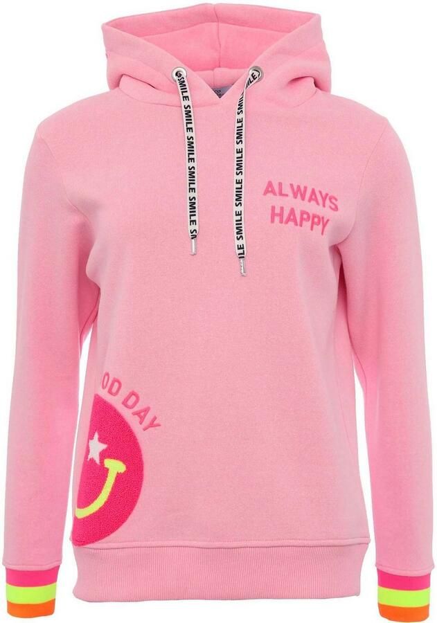 Zwillingsherz Hoodie Always Happy Smiley van badstof neon-details capuchon lange mouw - Foto 7