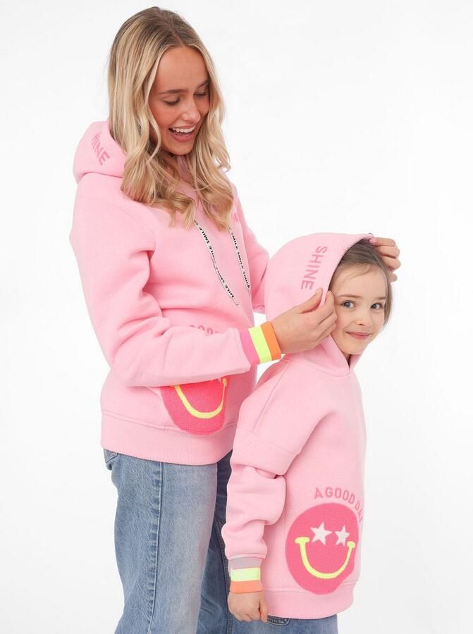 Zwillingsherz Hoodie Always Happy Smiley van badstof neon-details capuchon lange mouw - Foto 3