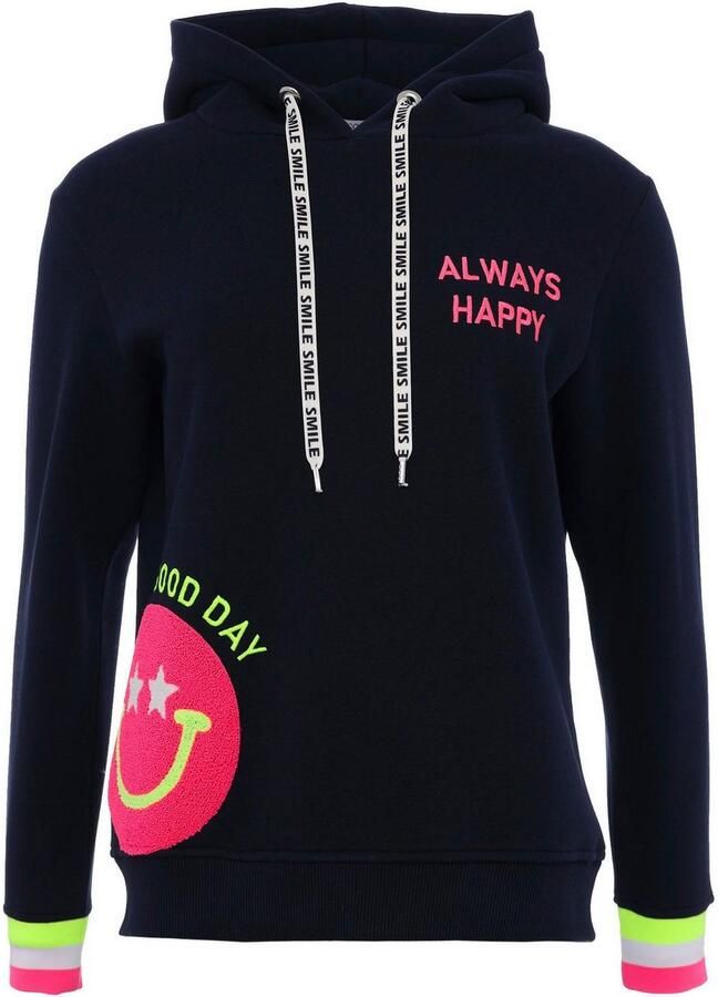 Zwillingsherz Hoodie Always Happy Smiley van badstof neon-details capuchon lange mouw - Foto 3