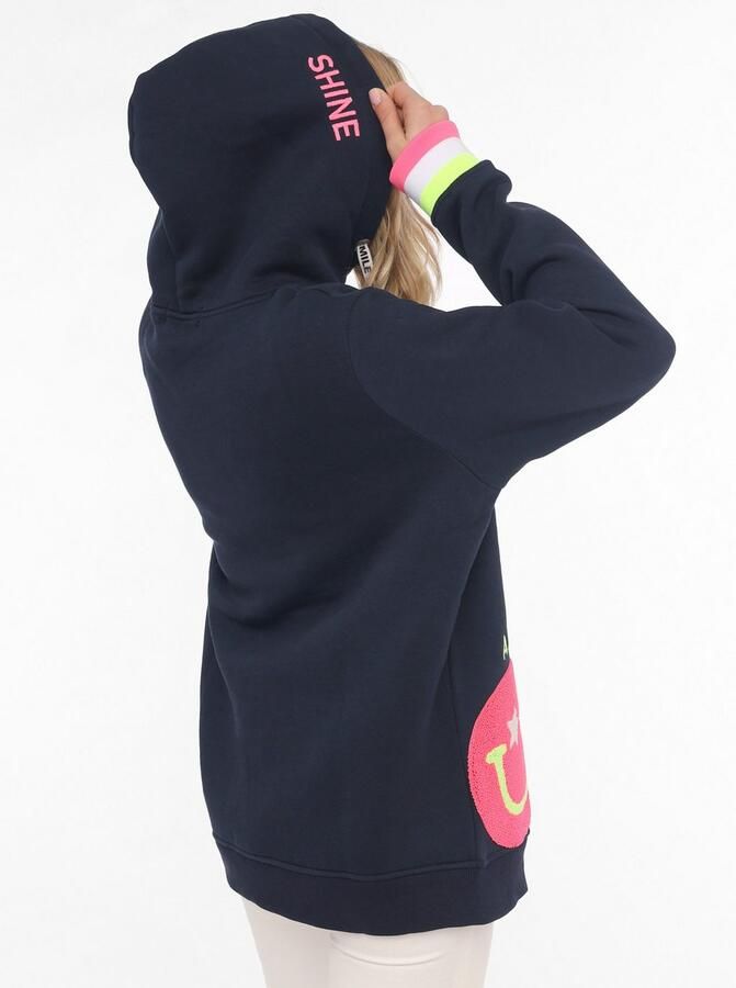 Zwillingsherz Hoodie Always Happy Smiley van badstof neon-details capuchon lange mouw - Foto 2