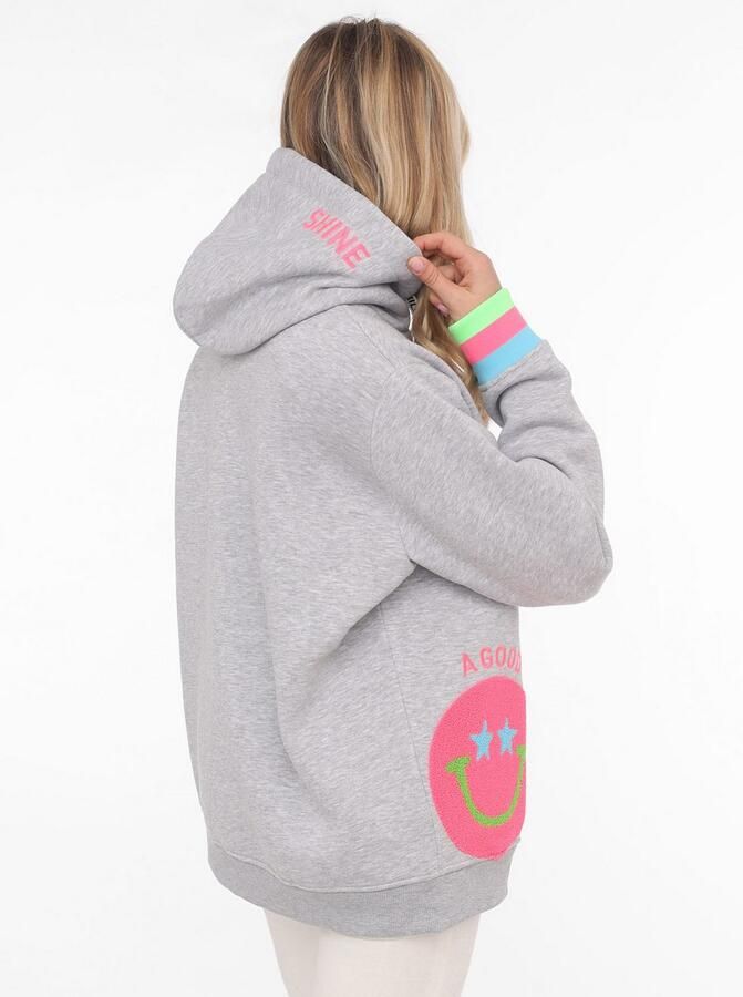 Zwillingsherz Hoodie Always Happy Smiley van badstof neon-details capuchon lange mouw - Foto 2