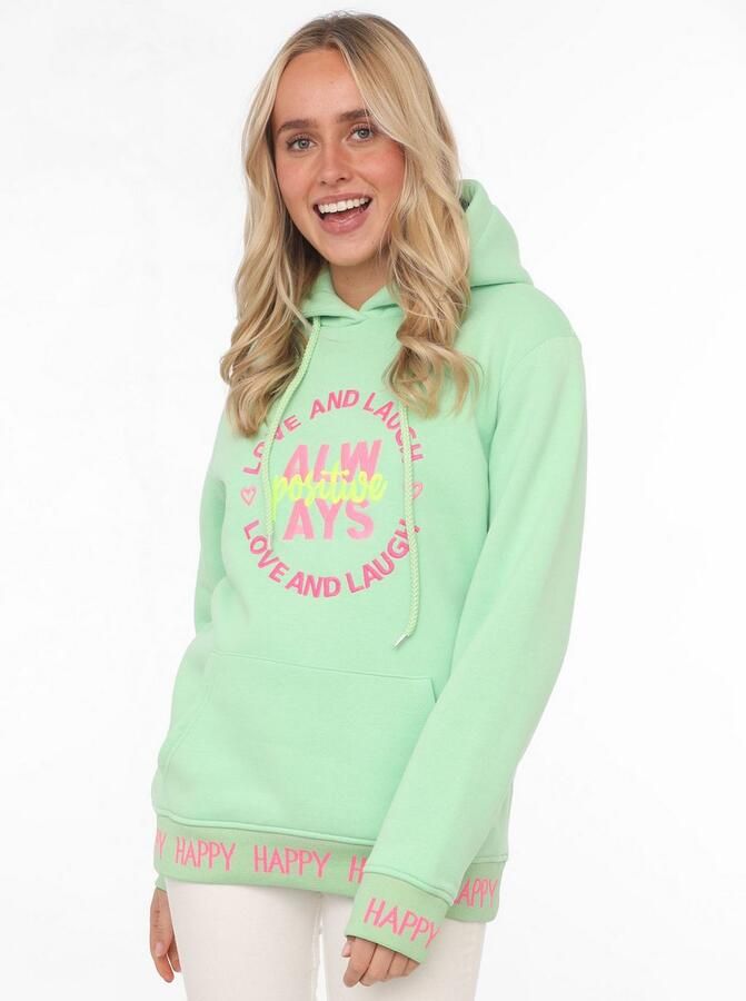 Zwillingsherz Hoodie Always Positive Capuchon borduurwerk zak aan de voorkant manchetten-belettering lange mouw - Foto 2