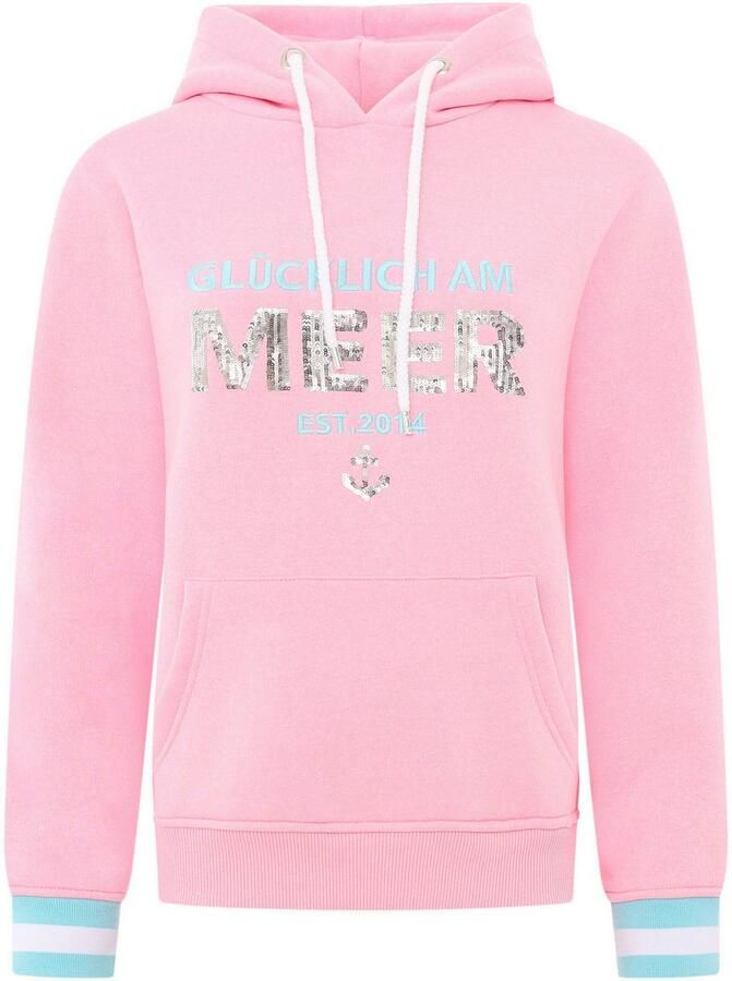 Zwillingsherz Hoodie Gelukkig aan zee met pailletten capuchon en contrasterende boorden - Foto 2