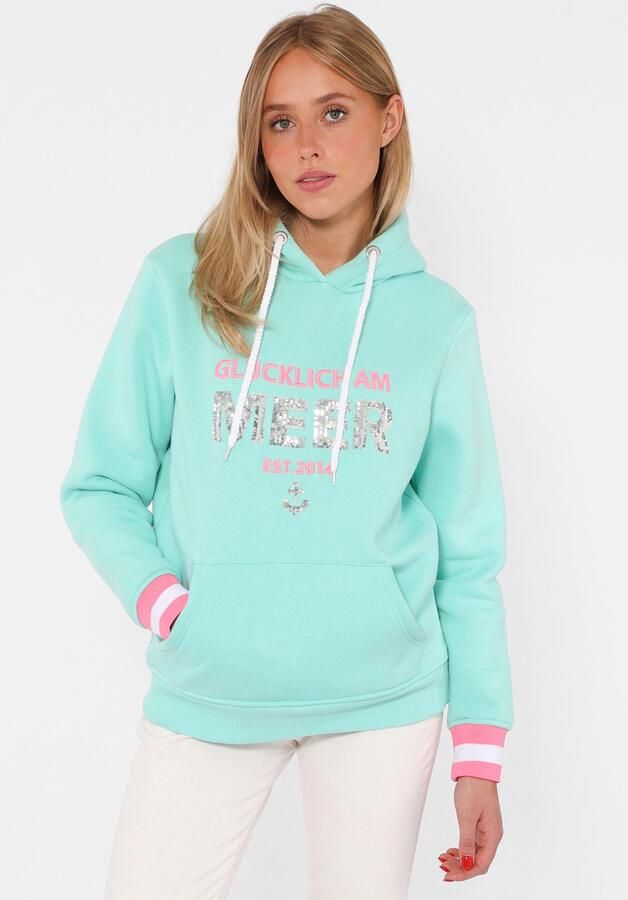 Zwillingsherz Hoodie Gelukkig aan zee met pailletten capuchon en contrasterende boorden - Foto 5