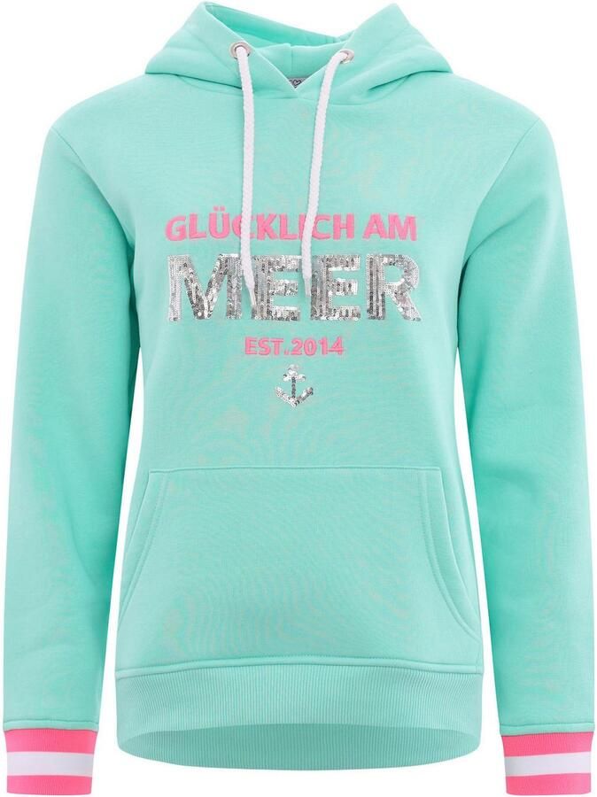 Zwillingsherz Hoodie Gelukkig aan zee met pailletten capuchon en contrasterende boorden - Foto 2