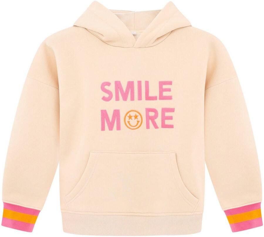 Zwillingsherz Hoodie Jovanna Kids met "smile more"-borduursel en neonkleurige armboorden - Foto 2
