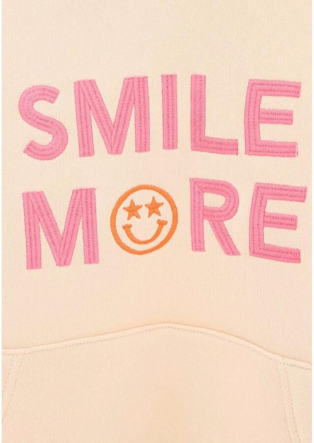 Zwillingsherz Hoodie Jovanna Kids met "smile more"-borduursel en neonkleurige armboorden - Foto 3
