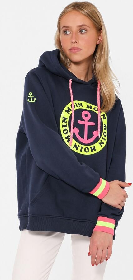 Zwillingsherz Hoodie Lange mouw capuchon neon-details trekkoord print aan de voorkant kangoeroezak - Foto 9