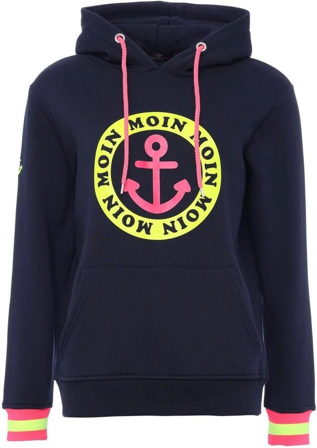 Zwillingsherz Hoodie Lange mouw capuchon neon-details trekkoord print aan de voorkant kangoeroezak - Foto 3