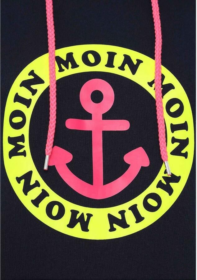 Zwillingsherz Hoodie Lange mouw capuchon neon-details trekkoord print aan de voorkant kangoeroezak - Foto 4