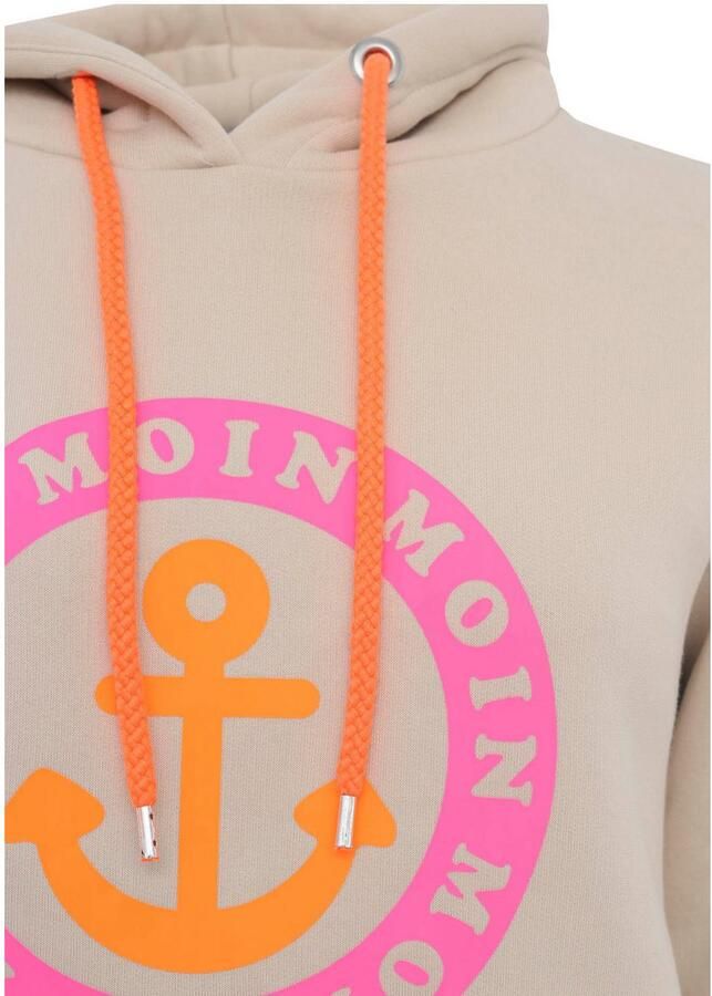 Zwillingsherz Hoodie Lange mouw capuchon neon-details trekkoord print aan de voorkant kangoeroezak - Foto 3