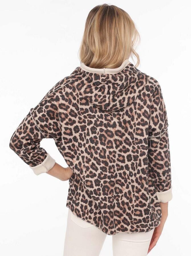 Zwillingsherz Hoodie Luipaard Capuchon dierenpatroon 3 4-mouw koord modieus