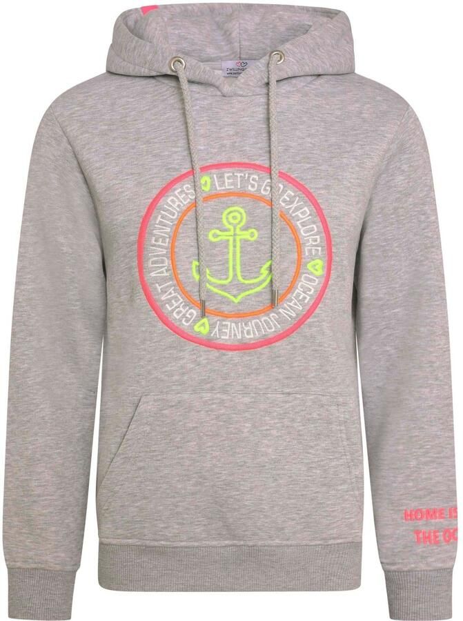 Zwillingsherz Hoodie met ankerborduursel en neonkleurige details - Foto 3