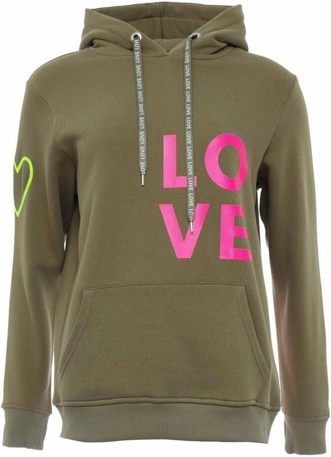 Zwillingsherz Hoodie met geborduurd neonhart op de mouw en "love"-schrift op koord - Foto 2