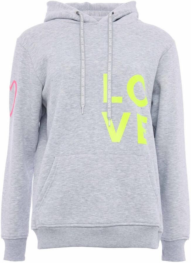 Zwillingsherz Hoodie met geborduurd neonhart op de mouw en "love"-schrift op koord - Foto 2