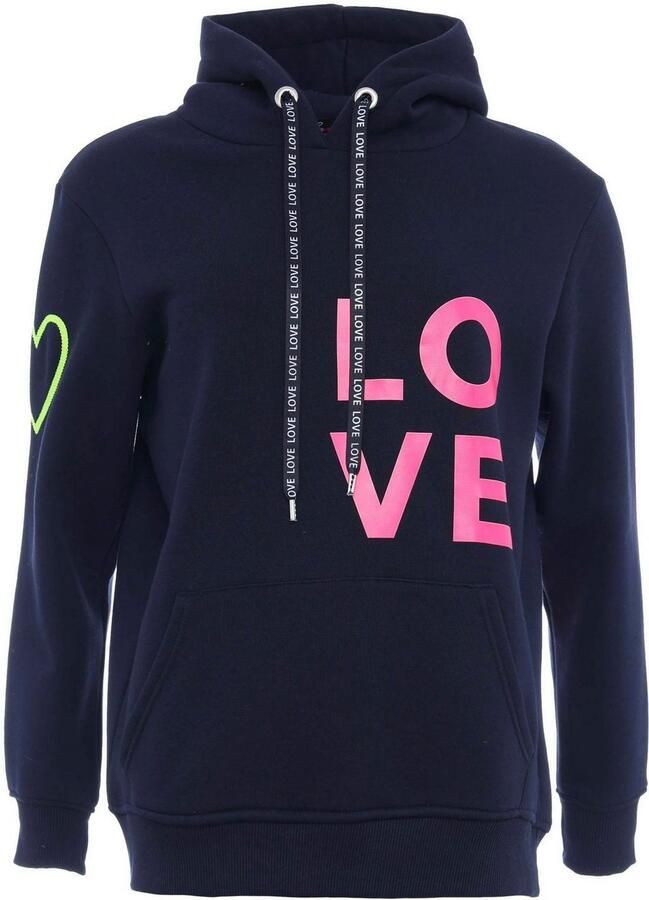 Zwillingsherz Hoodie met geborduurd neonhart op de mouw en "love"-schrift op koord - Foto 3