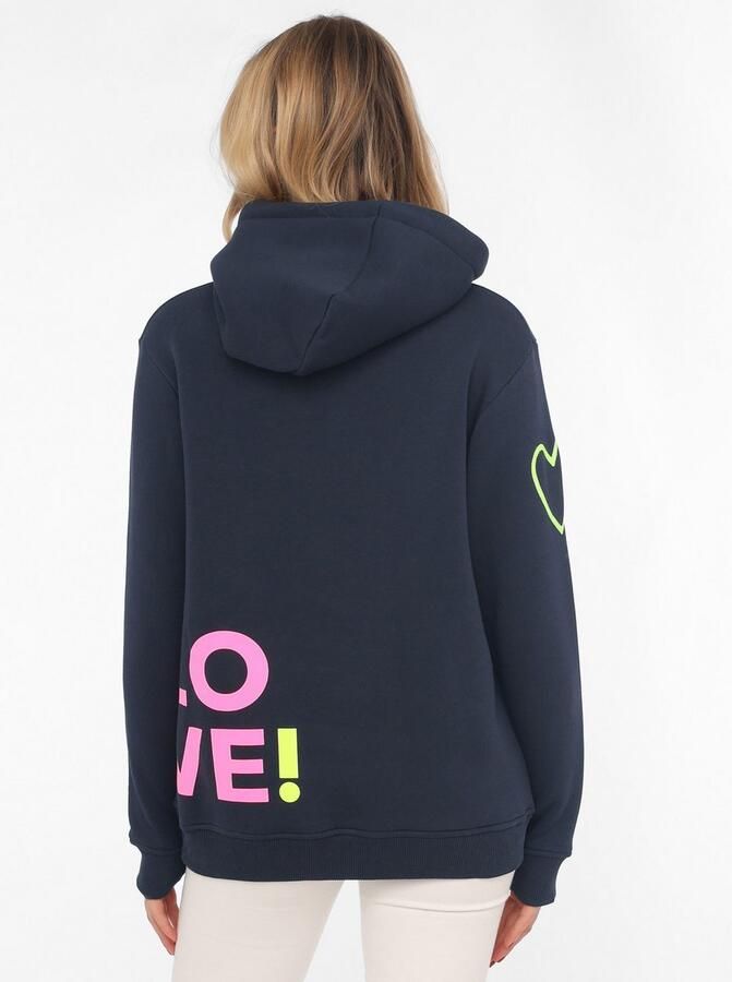 Zwillingsherz Hoodie met geborduurd neonhart op de mouw en "love"-schrift op koord - Foto 2