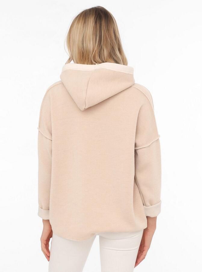 Zwillingsherz Hoodie Positive Mind Capuchon 3 4 mouw tonale belettering aan de voorkant trekkoord - Foto 2