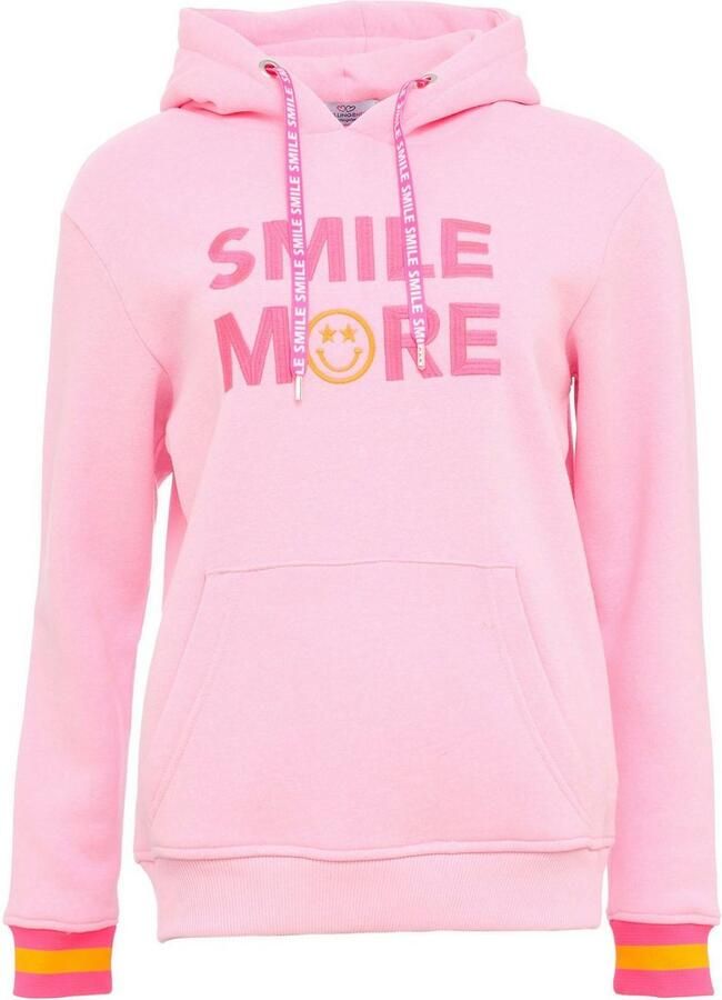 Zwillingsherz Hoodie Smile More Neonboorden capuchon lange mouwen banden met belettering kangoeroezak - Foto 2