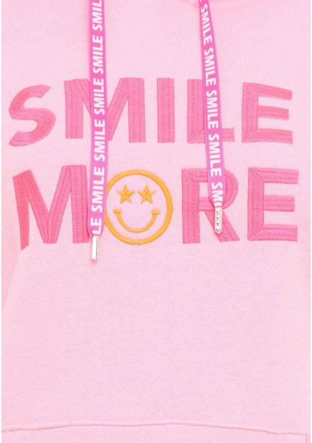 Zwillingsherz Hoodie Smile More Neonboorden capuchon lange mouwen banden met belettering kangoeroezak - Foto 3