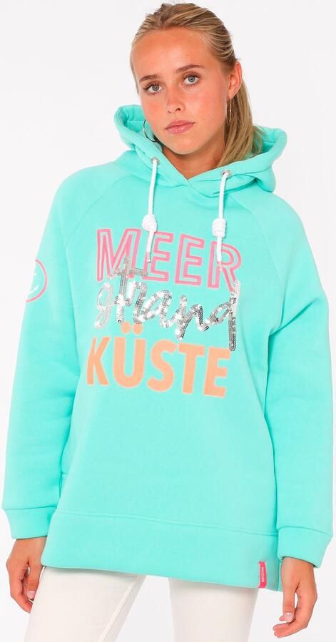 Zwillingsherz Hoodie Zee Strand Kust met capuchon pailletten-opschrift en geborduurd anker-motief - Foto 5