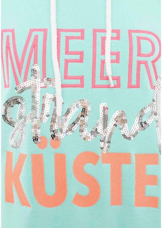 Zwillingsherz Hoodie Zee Strand Kust met capuchon pailletten-opschrift en geborduurd anker-motief - Foto 2