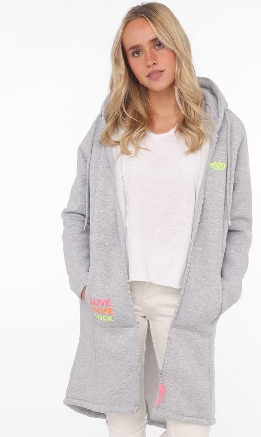 Zwillingsherz Jersey jas Regular Fit lange mouw capuchon ritssluiting neon-borduursel - Foto 5