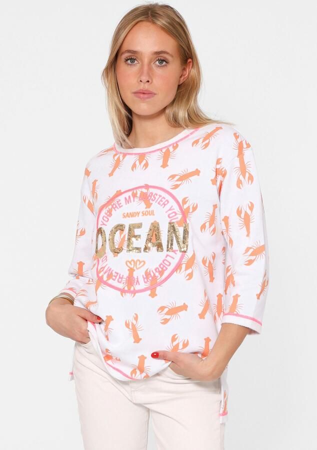 Zwillingsherz Longsleeve Shirt "Ocean Sandy Soul" 3 4-arm pailletten contrasterende stiksels belettering ronde hals - Foto 6