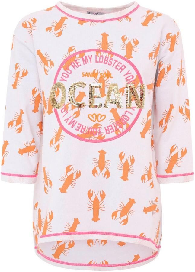 Zwillingsherz Longsleeve Shirt "Ocean Sandy Soul" 3 4-arm pailletten contrasterende stiksels belettering ronde hals - Foto 2