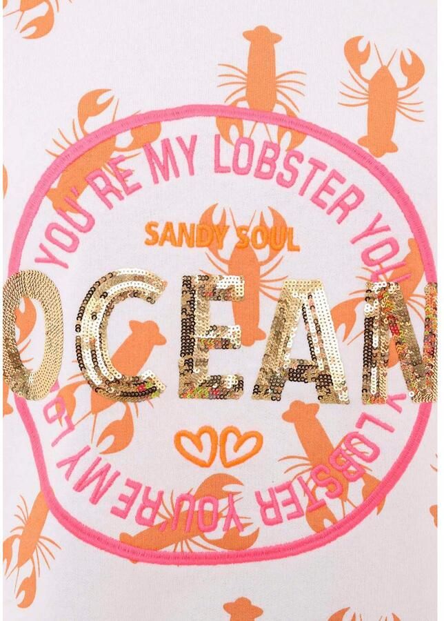 Zwillingsherz Longsleeve Shirt "Ocean Sandy Soul" 3 4-arm pailletten contrasterende stiksels belettering ronde hals - Foto 4