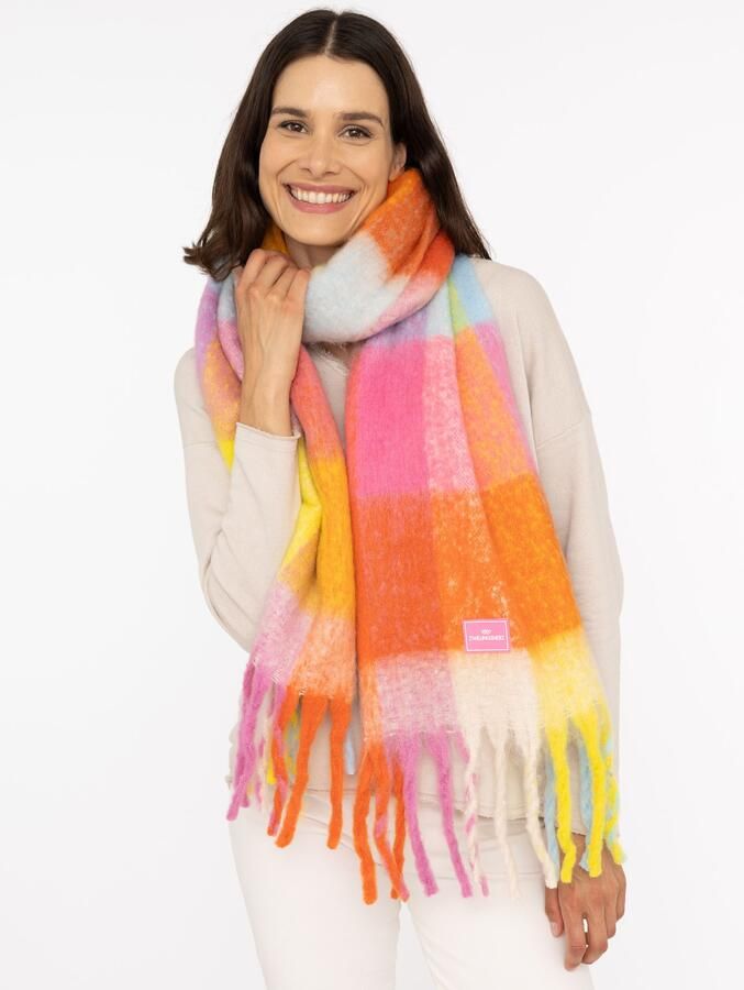 Zwillingsherz Modieuze sjaal Big Karo groot ruitpatroon franjes in frisse kleuren - Foto 2