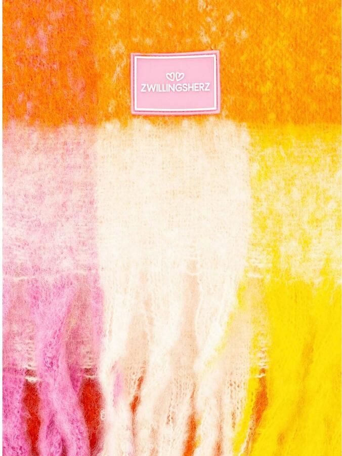 Zwillingsherz Modieuze sjaal Big Karo groot ruitpatroon franjes in frisse kleuren