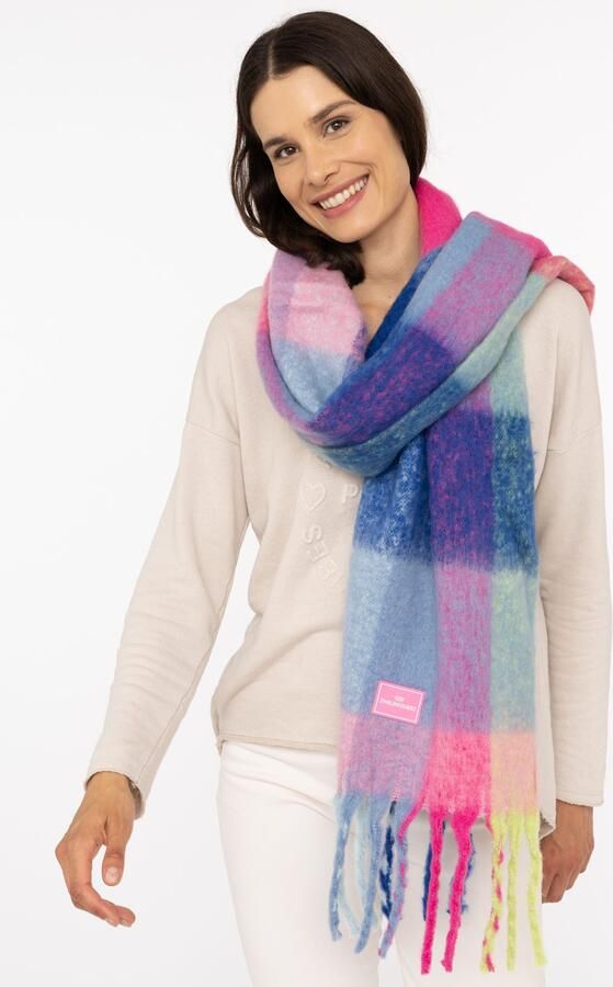 Zwillingsherz Modieuze sjaal Big Karo groot ruitpatroon franjes in frisse kleuren - Foto 3