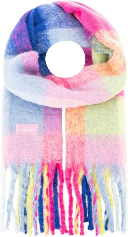 Zwillingsherz Modieuze sjaal Big Karo groot ruitpatroon franjes in frisse kleuren - Foto 2