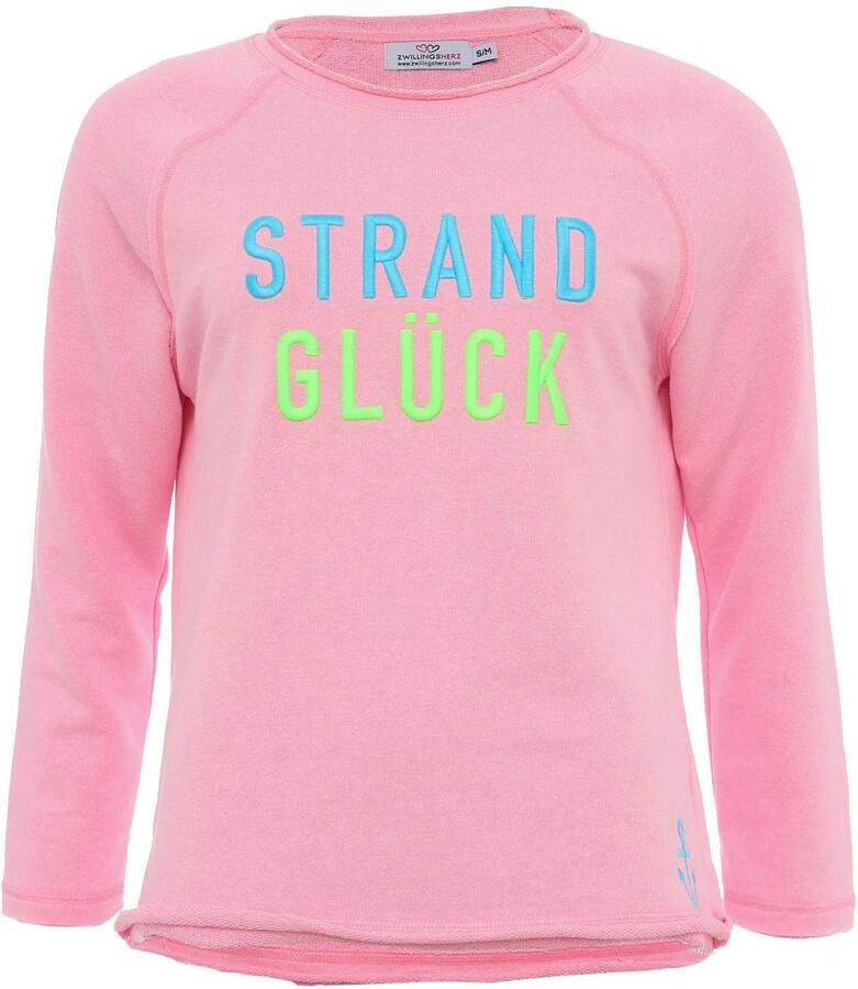 Zwillingsherz Shirt met lange mouwen Regular Fit lange mouw ronde hals borduursel belettering